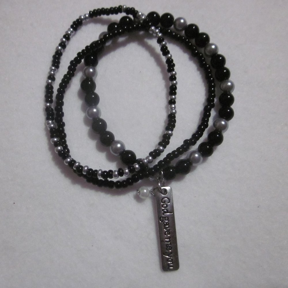 Black and Silver Charm Bracelet Set. "God gave me you" Charm.